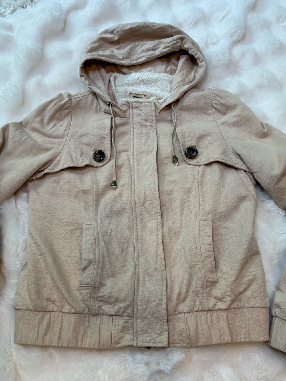 Allihop Beige Hooded Sherpa-Lined Women’s Jacket (Anthropologie)
